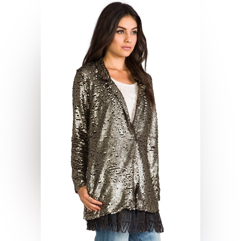 Free People Jacket Tarnished Sequin Stardust Gold XSmall - Picture 3 of 12
